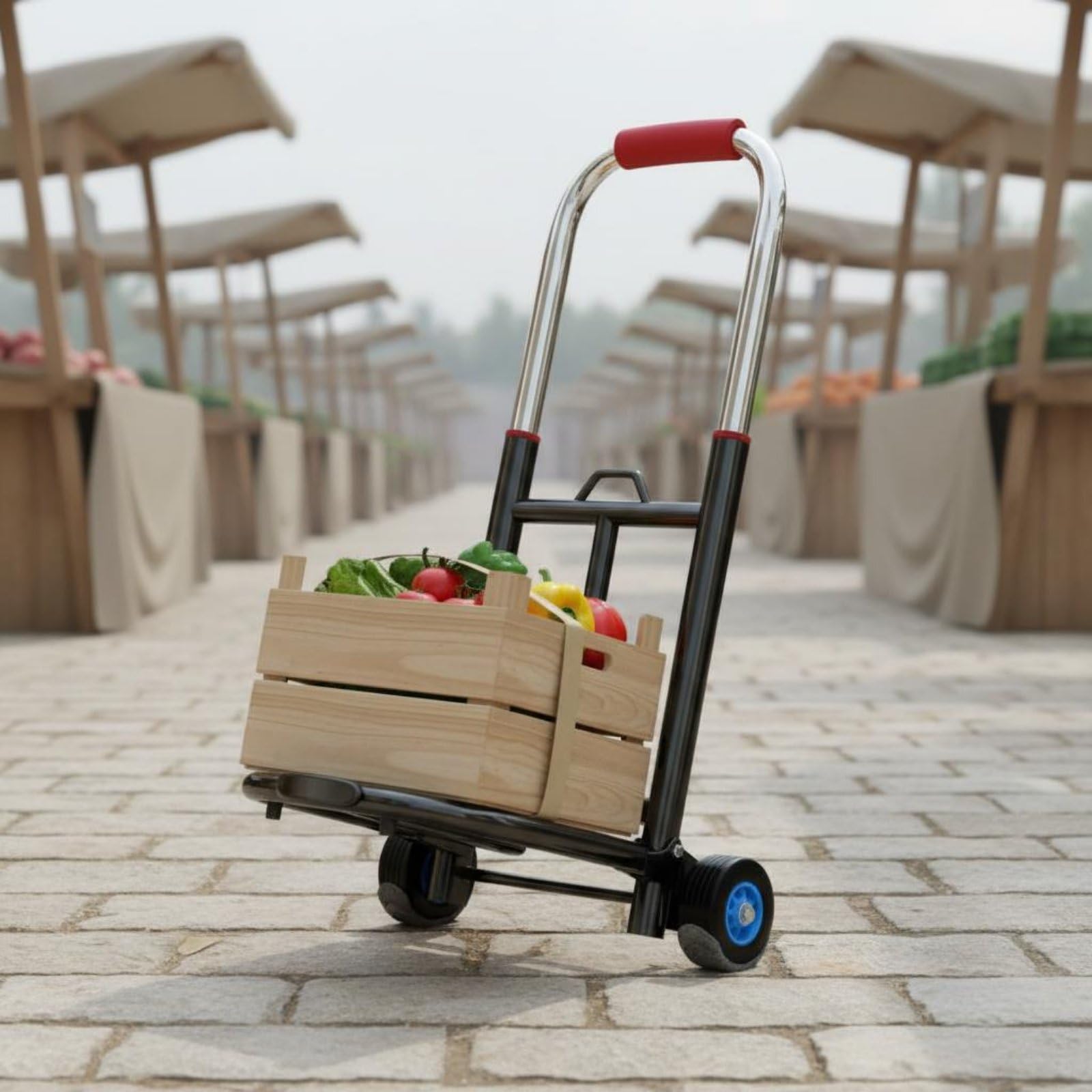 Gepäckwagen Klappbarer Handwagen Sackkarre Transportkarre Plattformwagen mit Teleskopgriff aus Metall Und Gummi für Stabile Traglast Und Leichtes, 28MM, Deluxe Verst. Gummi