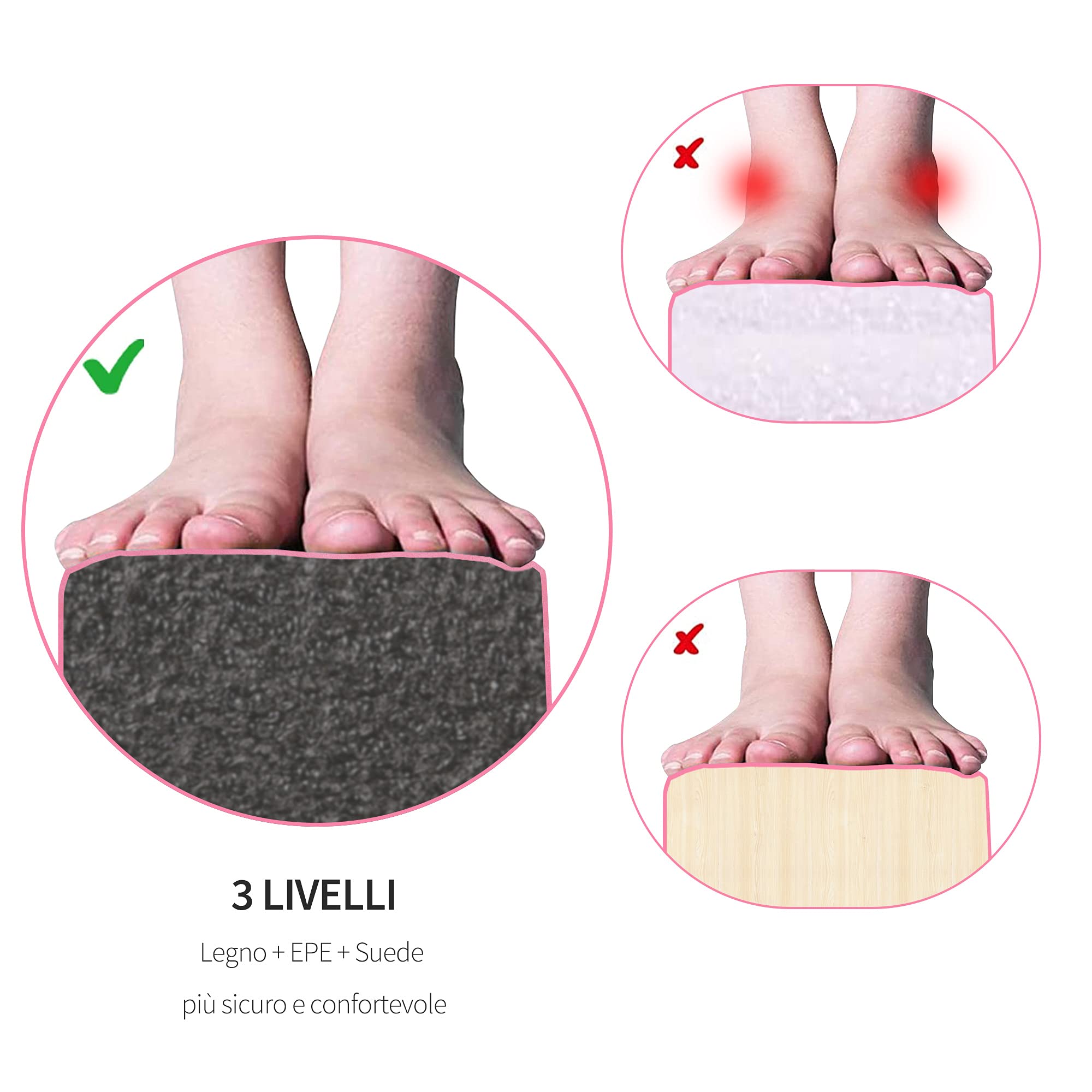 HOMCOM Trave da Ginnastica Equilibrio Allenamento Pieghevole Casa Legno 210 × 10 × 6.5cm Rosa