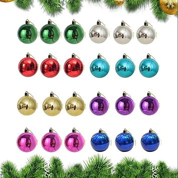 24 Pack 1.2 inche Multicolor Mini Glitter Ball Balls Color Miniature Rustic Christmas Tree Ornaments Set of 8 Mini Christmas Tree Decorations for Small Trees
