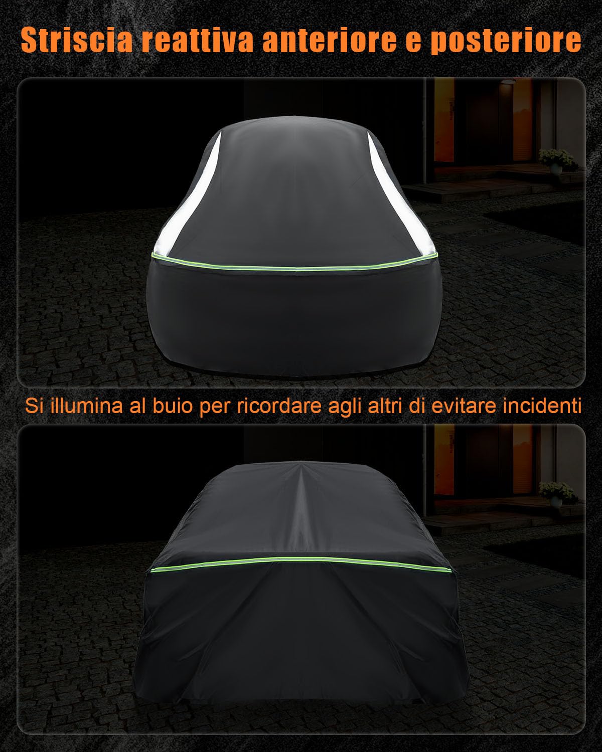 Completamente Chiuso Telo Copriauto Impermeabile per 445-485cm | Protezione Antivento, Antipolvere e UV a 360°, Tessuto Oxford 420D con Strisce Riflettenti, per Berlina Wagon