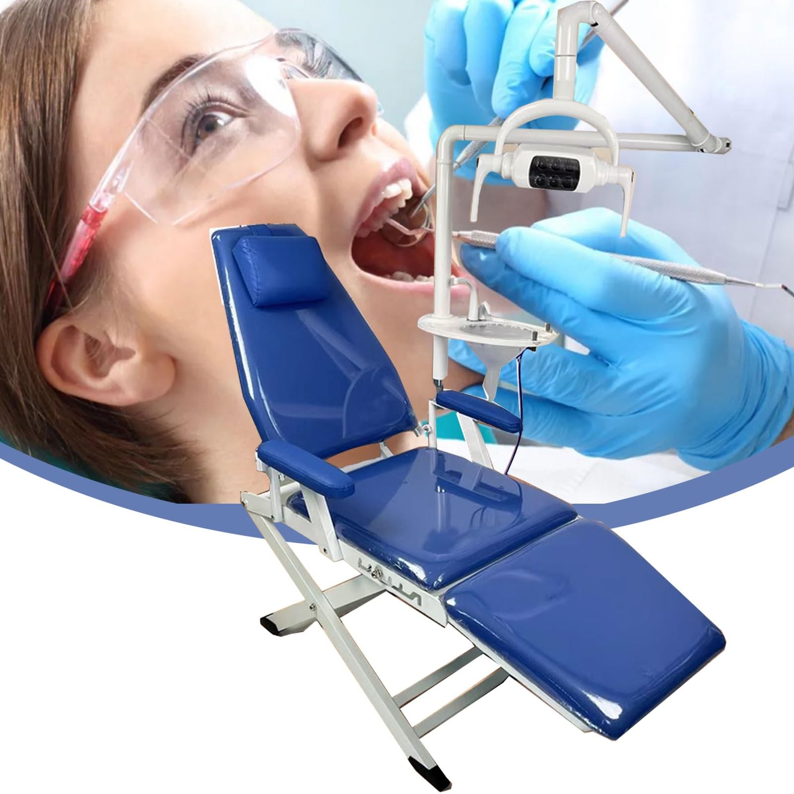 Sedia dentale portatile a LED con vassoio e ciotola rimovibile per spittoon, poggiatesta regolabile per ospedali e saloni di bellezza