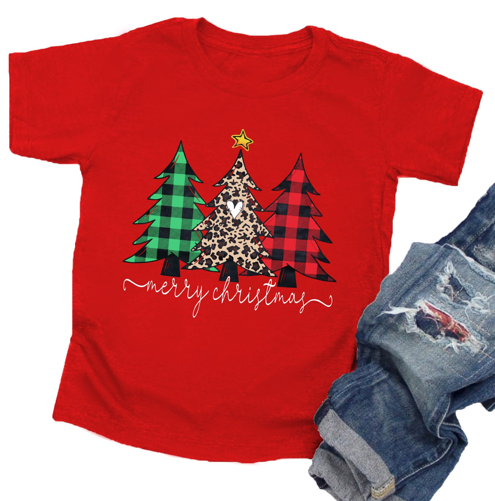 Christmas Tree Shirt for Toddler Boys Girls Merry Christmas T-Shirts Short Sleeve Holiday Tee Xmas Gift Tops