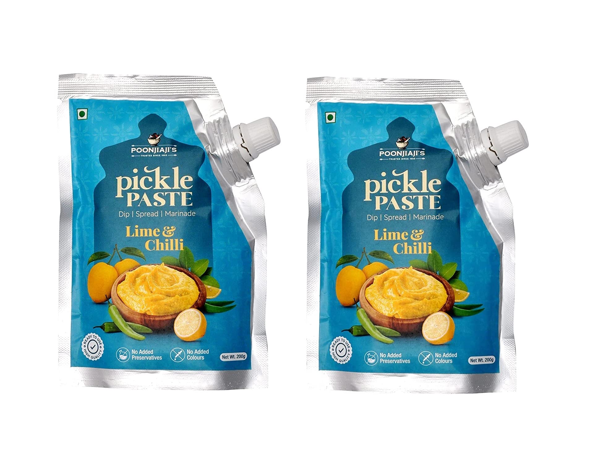 Poonjiaji’s Lime & Chilli Pickle Chutney 200g | Indian Style Achar Chutney | Tangy & Spicy Dip, Spread, Marinade | No Added Preservatives or Colours | Ready to Eat (Pack of 3)