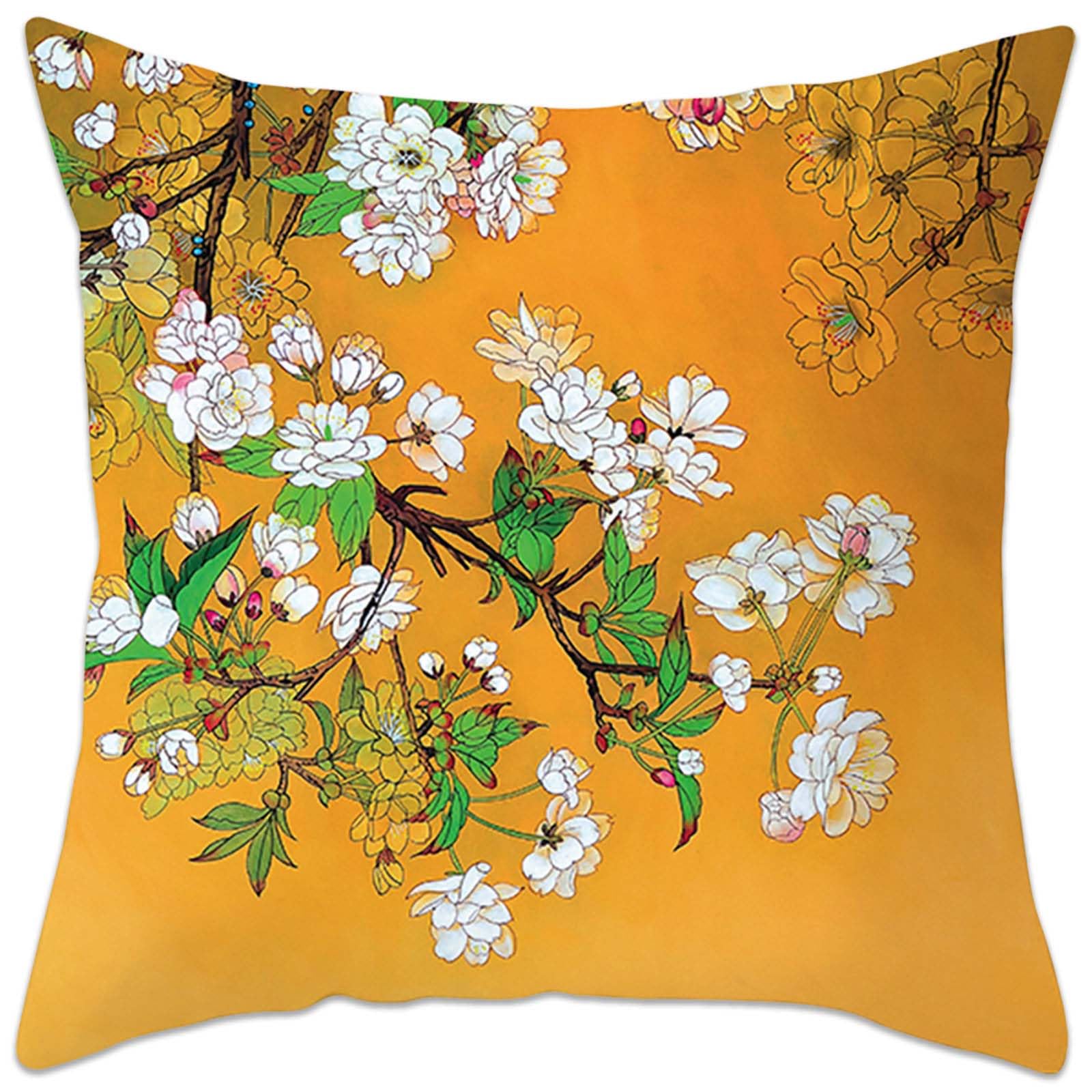 Betadistor Cushion Covers 18" x 18" Peach blossom Flowers Decorative Throw Pillow Covers Polyester Linen Pillowcase for Sofa Garden Outdoor Home Decor Set of 4 - Image 4