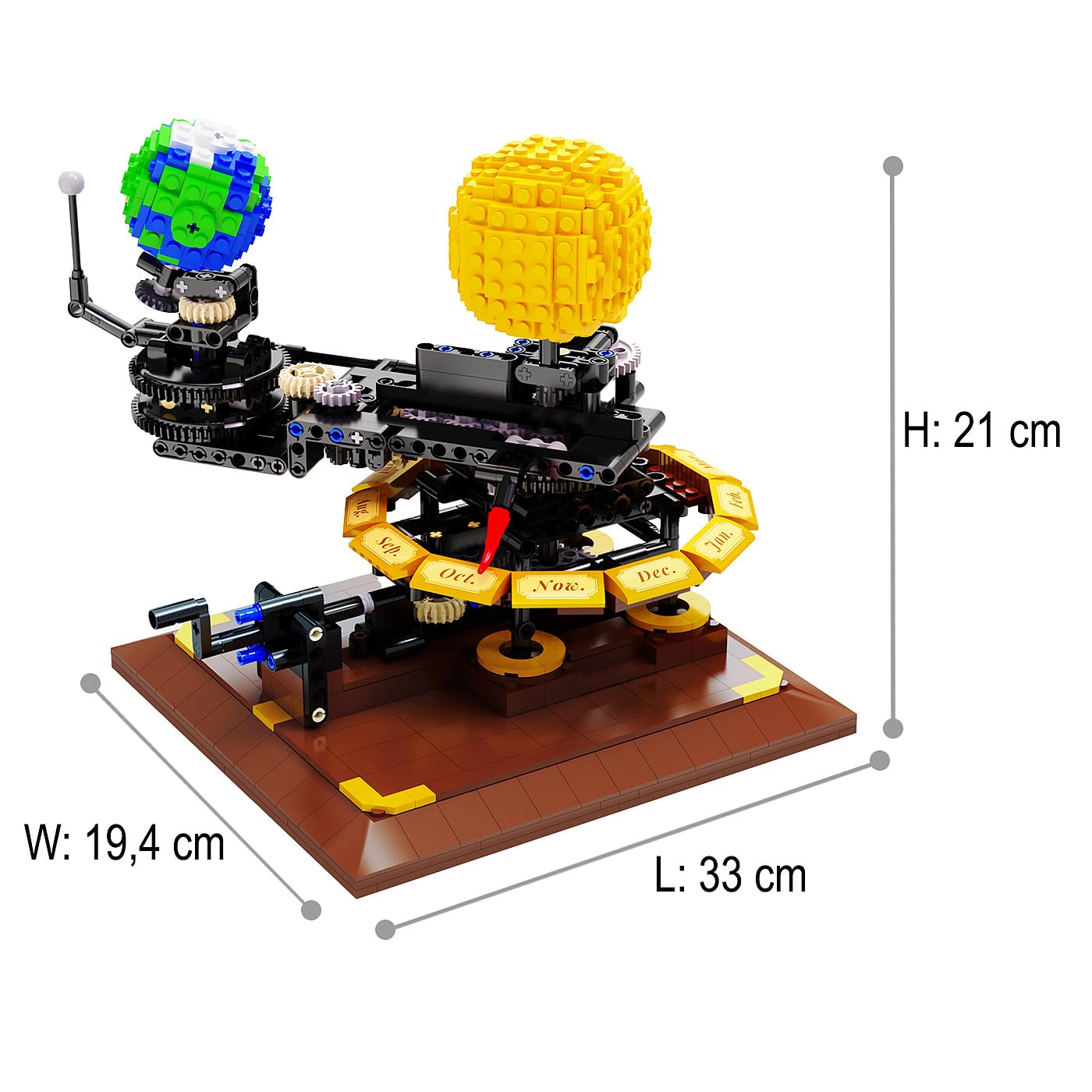 JAMARA 402864 CADA Solar System Bricks, für Kinder Technik Spielzeug ab 8 Jahre, Geschenkidee für Kids, Klemmbausteine Set, Mechanisch drehbare Rotation von Sonne, Erde und Mond