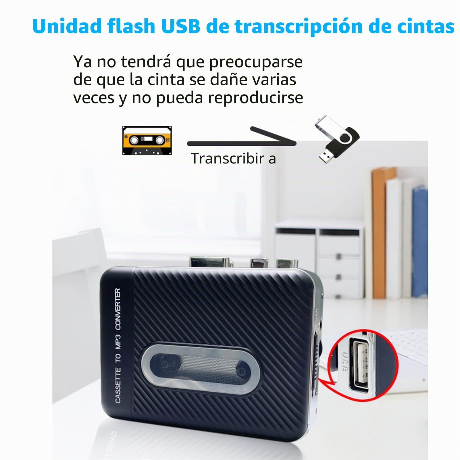 Docooler Reproductor de Casete de Audio, grabadora de Casete portátil Que Convierte el Audio de la Cinta en MP3 Mediante USB, micrófono y Altavoz Integrados Jack para Auriculares