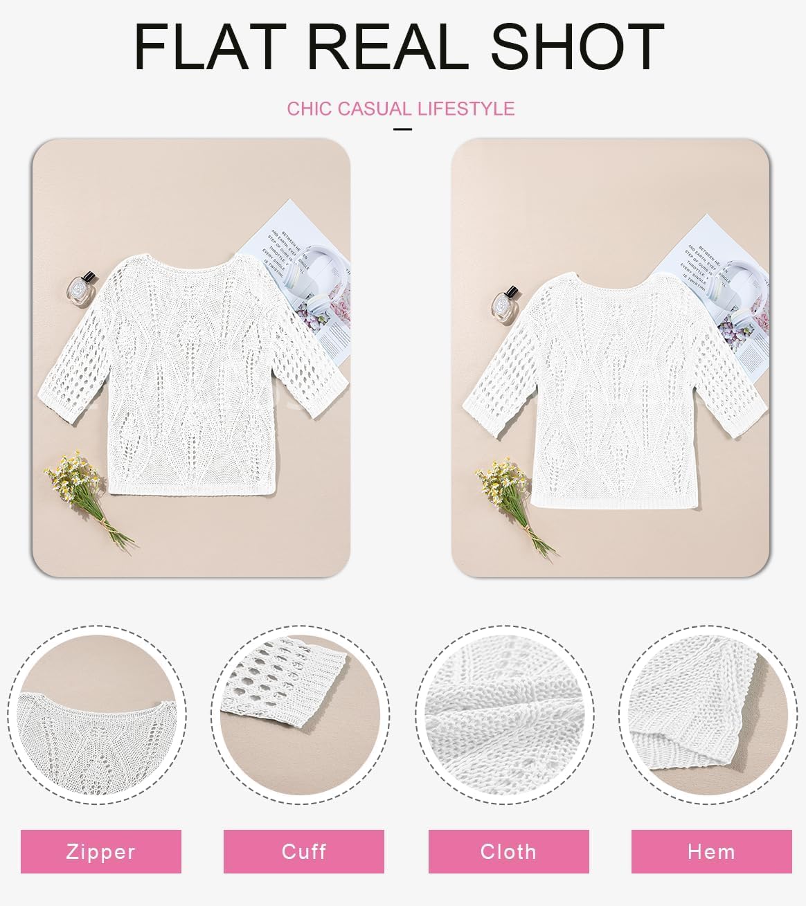 EVALESS Womens Crochet Hollow Out Knit Tops Half Sleeve Spring Summer Sweaters Beach Cover Ups for Women Trendy 2026 - Image 5