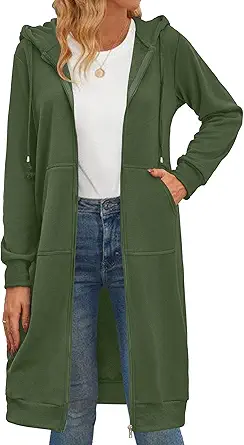 Zeagoo Women's Zip Up Hoodies Oversized Fleece Long Tunic Sweatshirts Casual Long Sleeve 2024 Fall Hoodie Jacket Coat