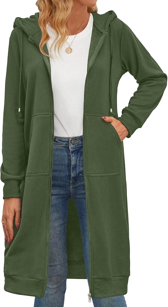 Zeagoo Women's Zip Up Hoodies Oversized Fleece Long Tunic Sweatshirts Casual Long Sleeve 2024 Fall Hoodie Jacket Coat
