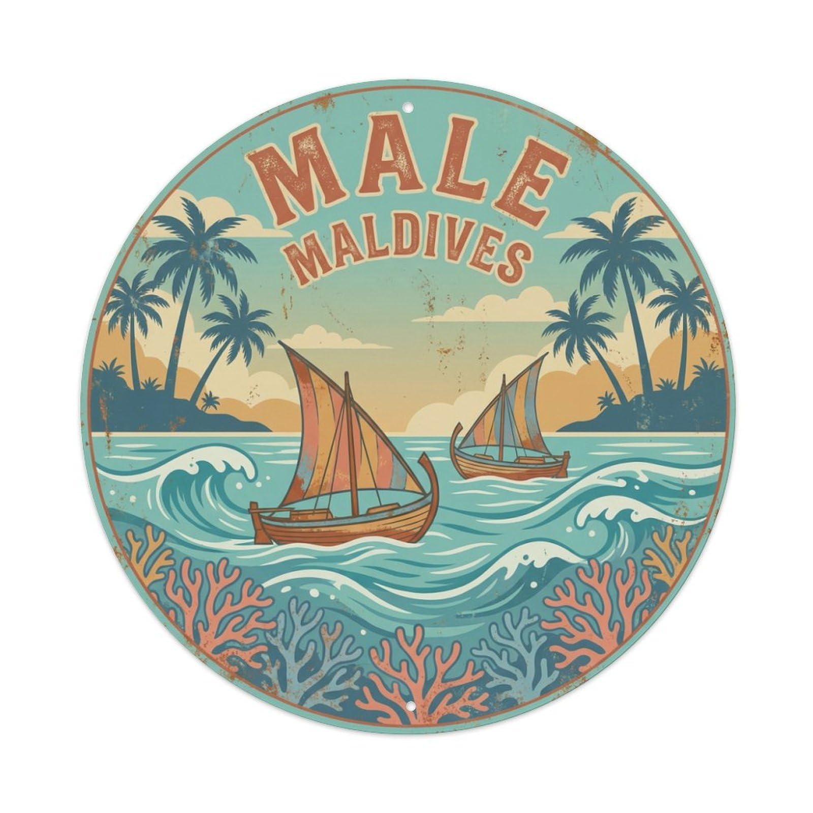 Vintage Travel Maldives Male Metal Tin Sign