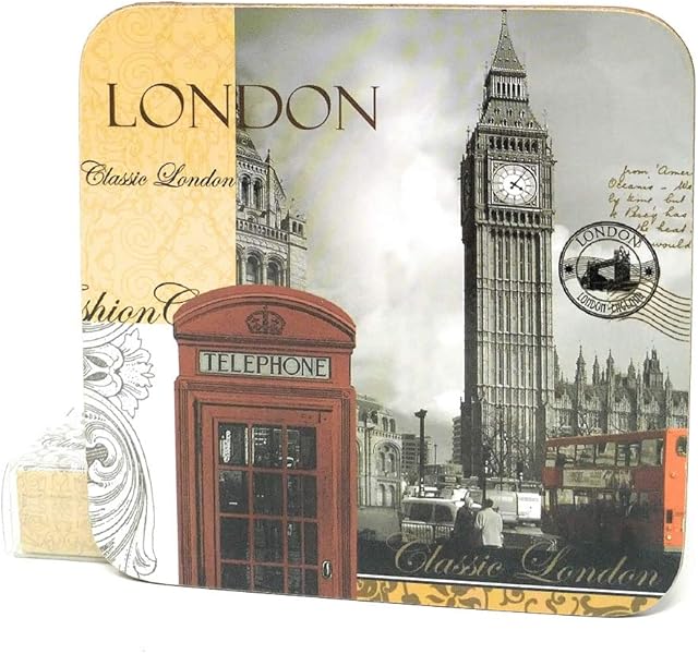 The Leonardo Collection LP19985 Cork Coaster | London Deisgn | Set of 4-11x11x0 cm Accessory