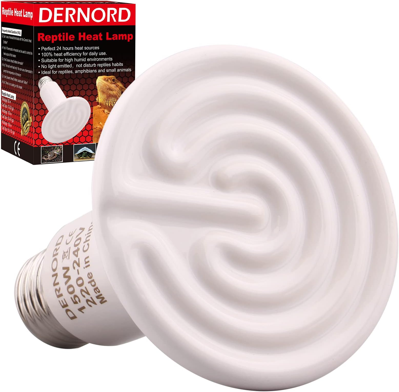 DERNORD Ceramic Heat Emitter 150W E27 Vivarium Ceramic Heat Lamp