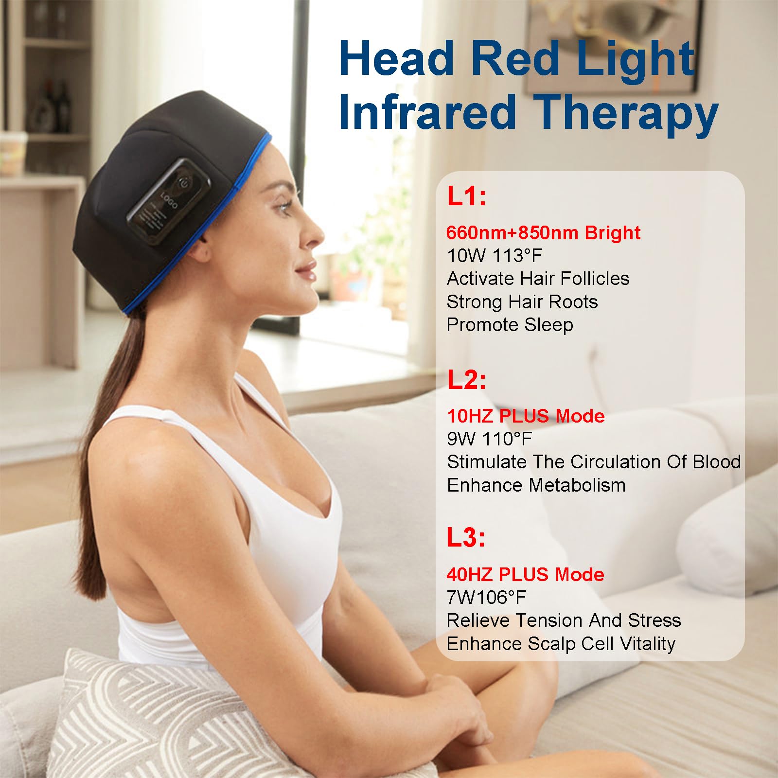 GOURIXIN Bonnet de Croissance des Cheveux de thérapie par la lumière Rouge, Casquette de Croissance des Cheveux, 120 LED 660nm 850nm Dispositif De Thérapie Proche Infrarouge Red