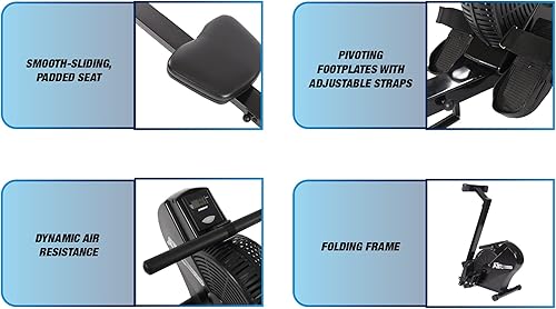 Miniatura 5 de Stamina - Máquina de remo ATS Air Rower, con monitor LCD, resistencia al aire dinámica y diseño plegable tonifica los músculos y mejora la salud del