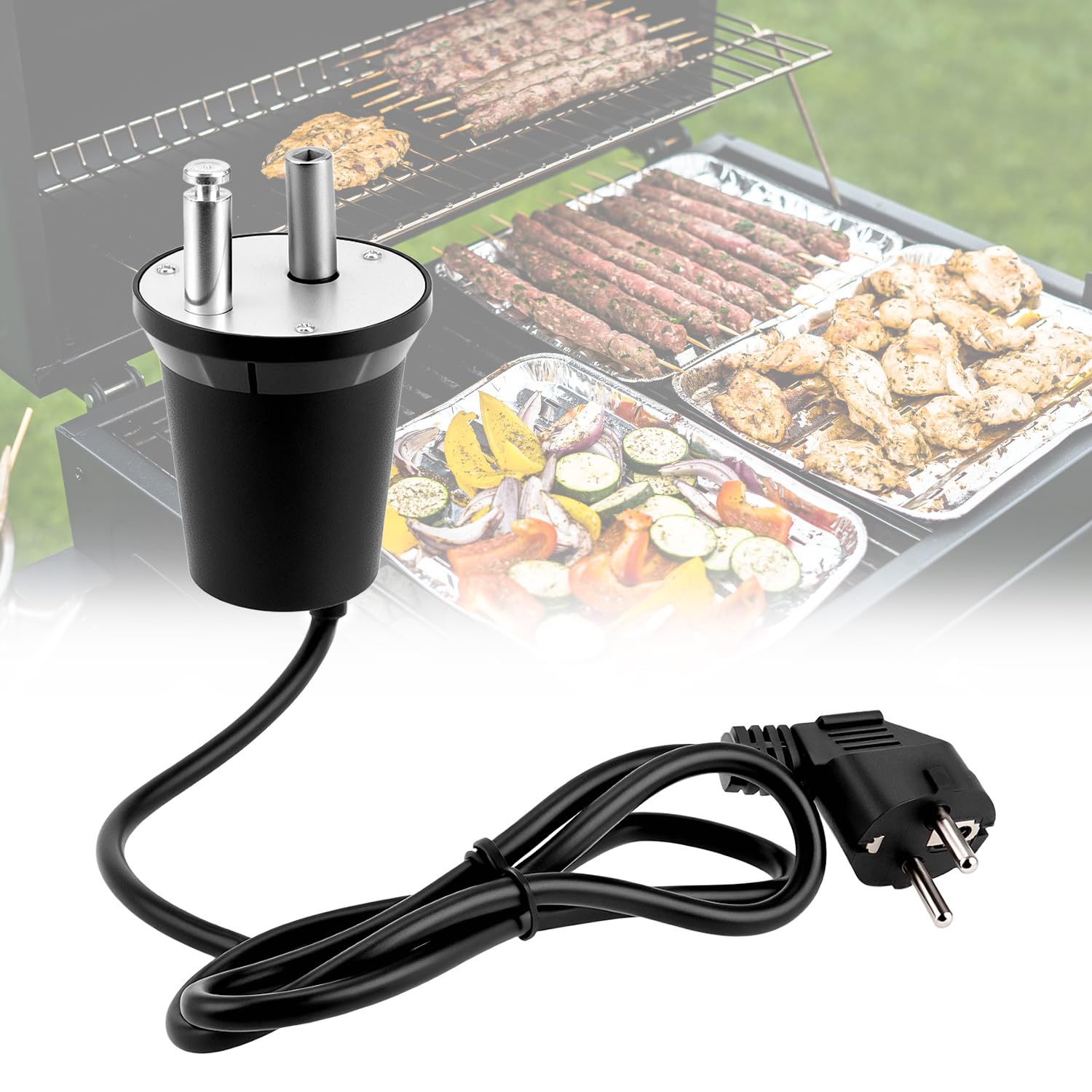 QWORK Moteur de Rôtissoire Électrique FD801B pour Barbecue - Silencieux, Compact, Jusqu'à 6 kg