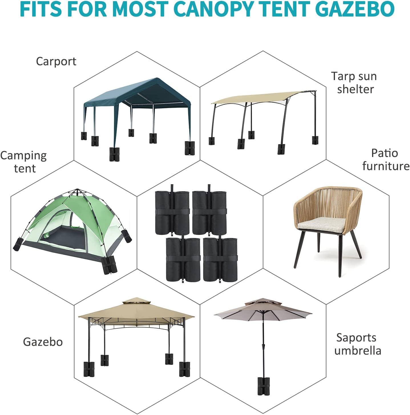 Canopy Weight Bags 120 LB for Pop up Canopy Tent, Leg Weights Sand Bags for Instant Outdoor Sun Shelter Canopy, 4-Pack (Sand Not Included)