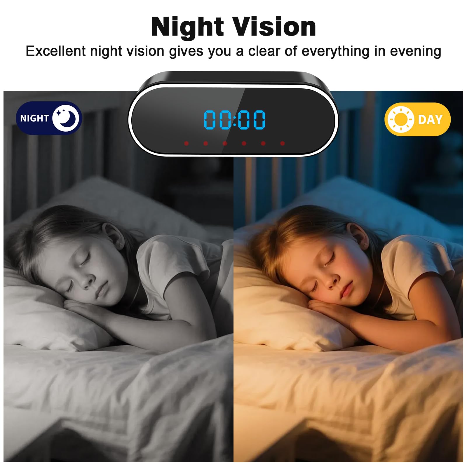 Cámara espía WiFi 5G, Minicámara Oculta Inalámbrica 1080P HD, Microcámara Espía de 120° en Forma de Despertador Detección de Movimiento＆Visión Nocturna Cámara de Vigilancia