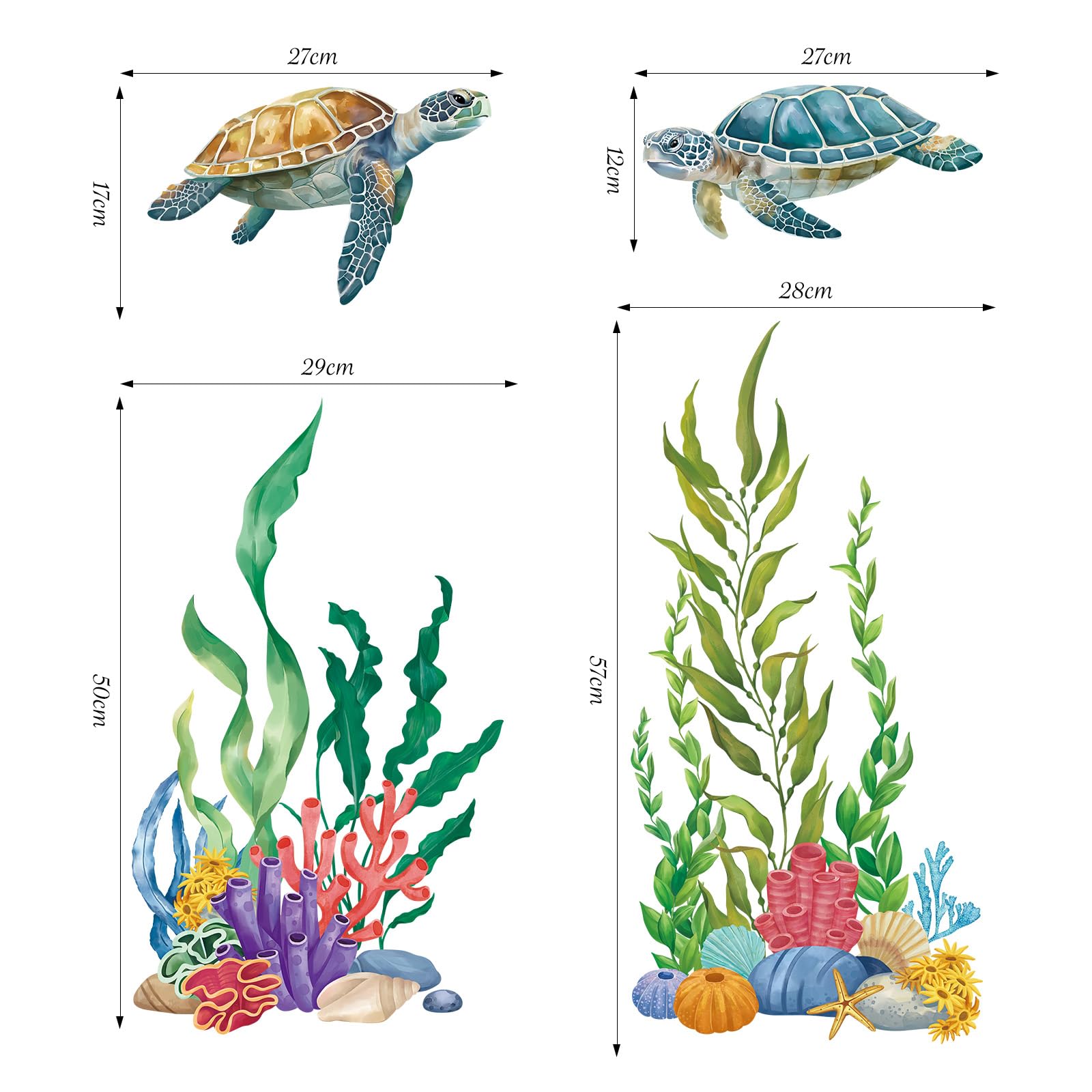 SHUCHING Pegatinas de Pared Tortuga Marina, Vinilo Adhesivo Pared Algas del Océano para Niños, Vinilos Decorativos para Dormitorio Infantil Baño