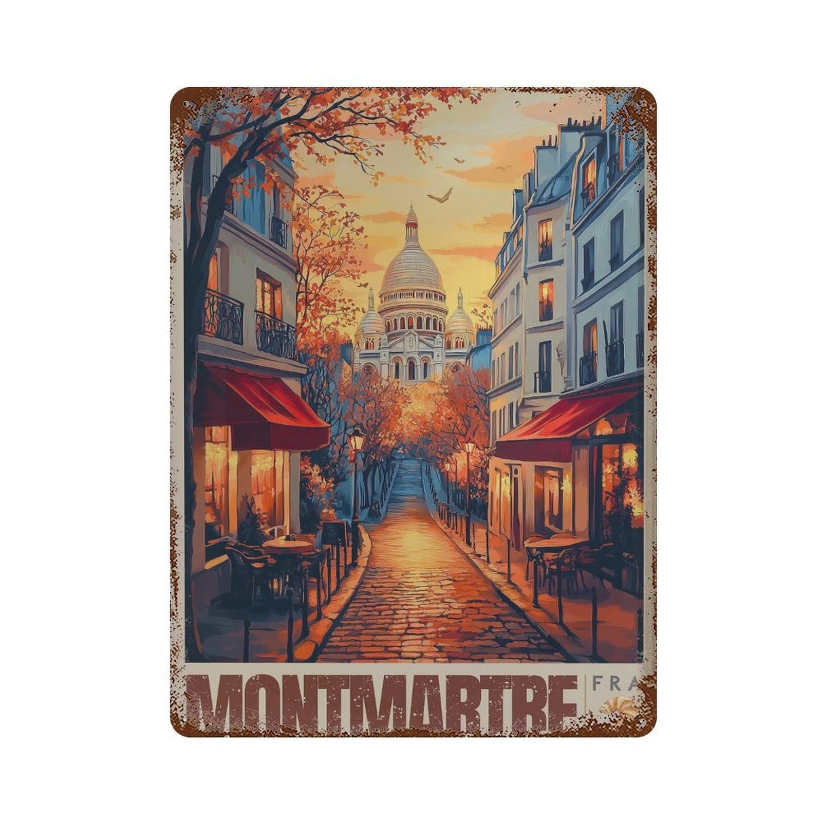 xiaoxiaoshen Montmartre Paris Vintage France Travel Sacré Wall Decor Art Metal Tin Poster Modern Home Decor Art Home Bar Shop Decorations Vintage Sign 40x30cm
