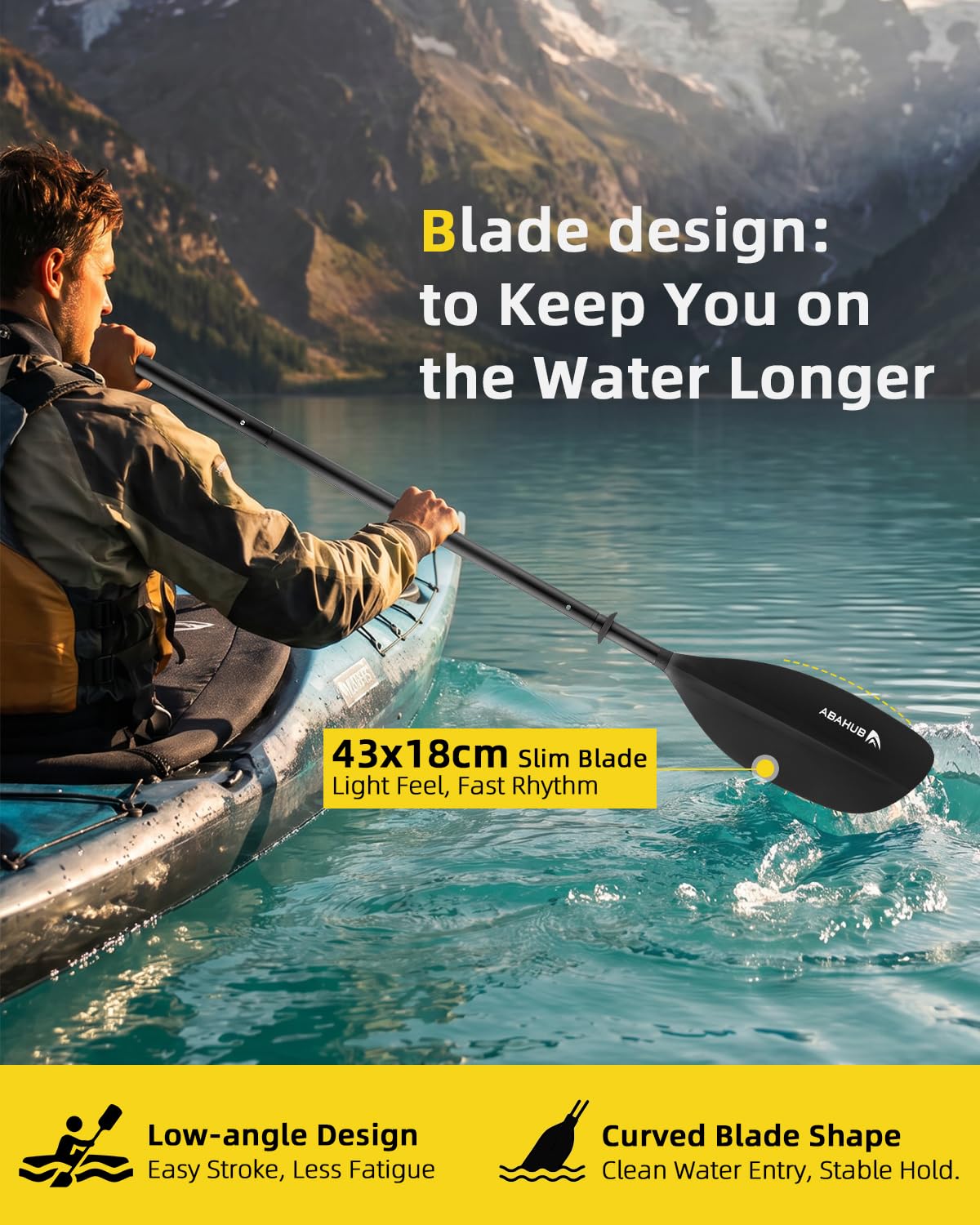 Abahub Remo Kayak 230 cm 4 Piezas Desmontables Remo Doble de Aluminio Compacto Ligero Flotante