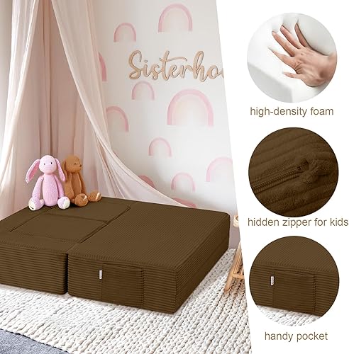 Miniatura 175 de MeMoreCool Sofá modular para niños, sofá convertible suave para niños, silla de espuma de felpa plegable gris para diversión en la sala de juegos de