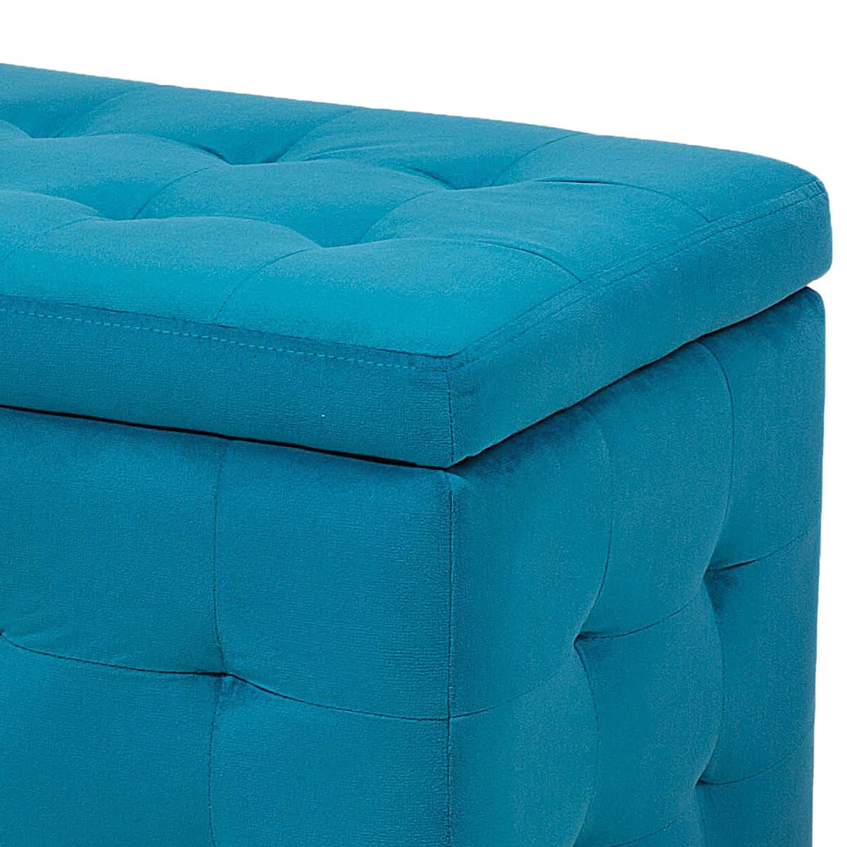 Beliani Pouf Cassapanca Imbottito in Velluto Blu Navy Stile Chesterfield
