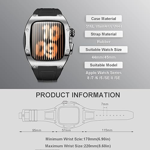 Miniatura 4 de RYUEUYA Funda metálica resistente de diseño de lujo con correa, compatible con Apple Watch Series 87 de 1.772 pulgadas y SE654 de 1.732 pulgadas,