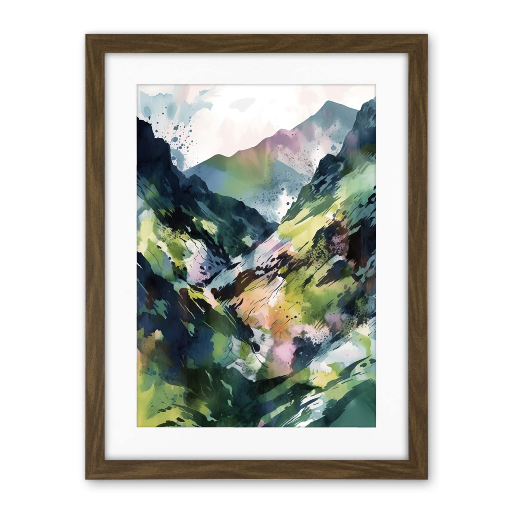 Artery8 Spring Mountain Slope Landscape Modern Linocut Illustration Print Artwork Framed Wall Art Print 18X24 Inch