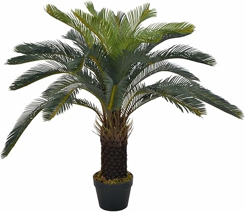 Tidyard Artificial Cycas Palm Tree with Pot Natural-Looking Greenery Plants Home Wedding Office Decor 35.4 in Green Fake Tree Plant for Living Room,