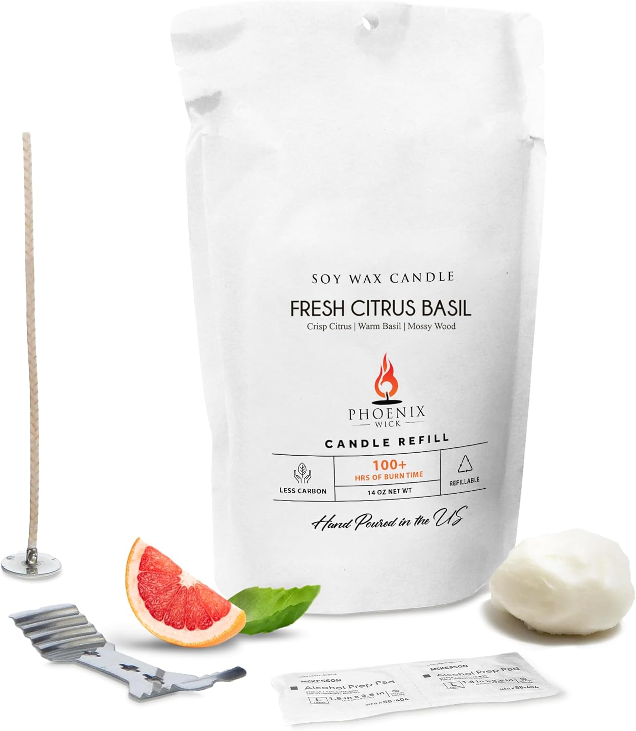 Phoenix Wick Candle Making Kit – Transform Anything Into A Candle – Candle Making Kit with Wick + 14 oz Wax (Fresh Citrus Basil)