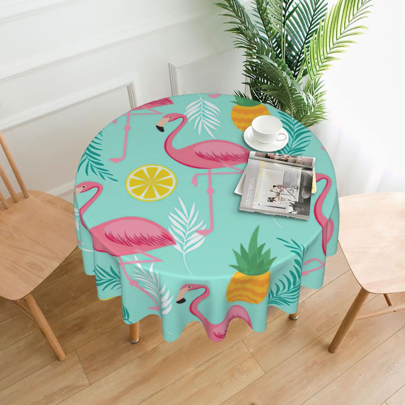 OKFSTY Flamingo Print Round Tablecloth 60in for Wedding Elegant Polyester Cover for Party Reception Festive Dinner