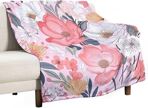 Miniatura 23 de Manta moderna de color rosa pastel y flores, manta retro de flores para cama, manta de 60 x 80 pulgadas, súper suave y acogedora para sofá,