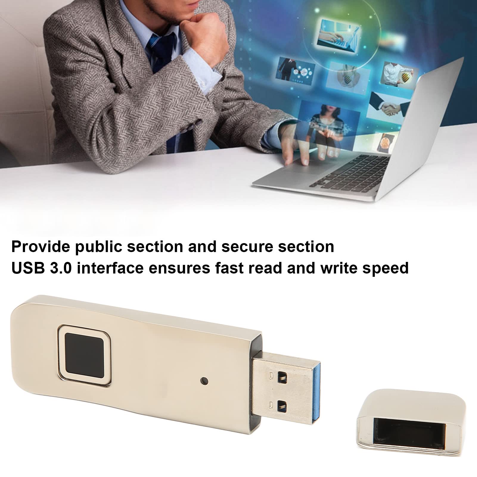 Chiavetta USB per Impronte digitali, Chiavetta USB Crittografata con Identificazione Ad Alta Velocità USB 3.0 da 32 Gb, Chiavetta di Memoria di Sicurezza per Impronte digitali Portatile