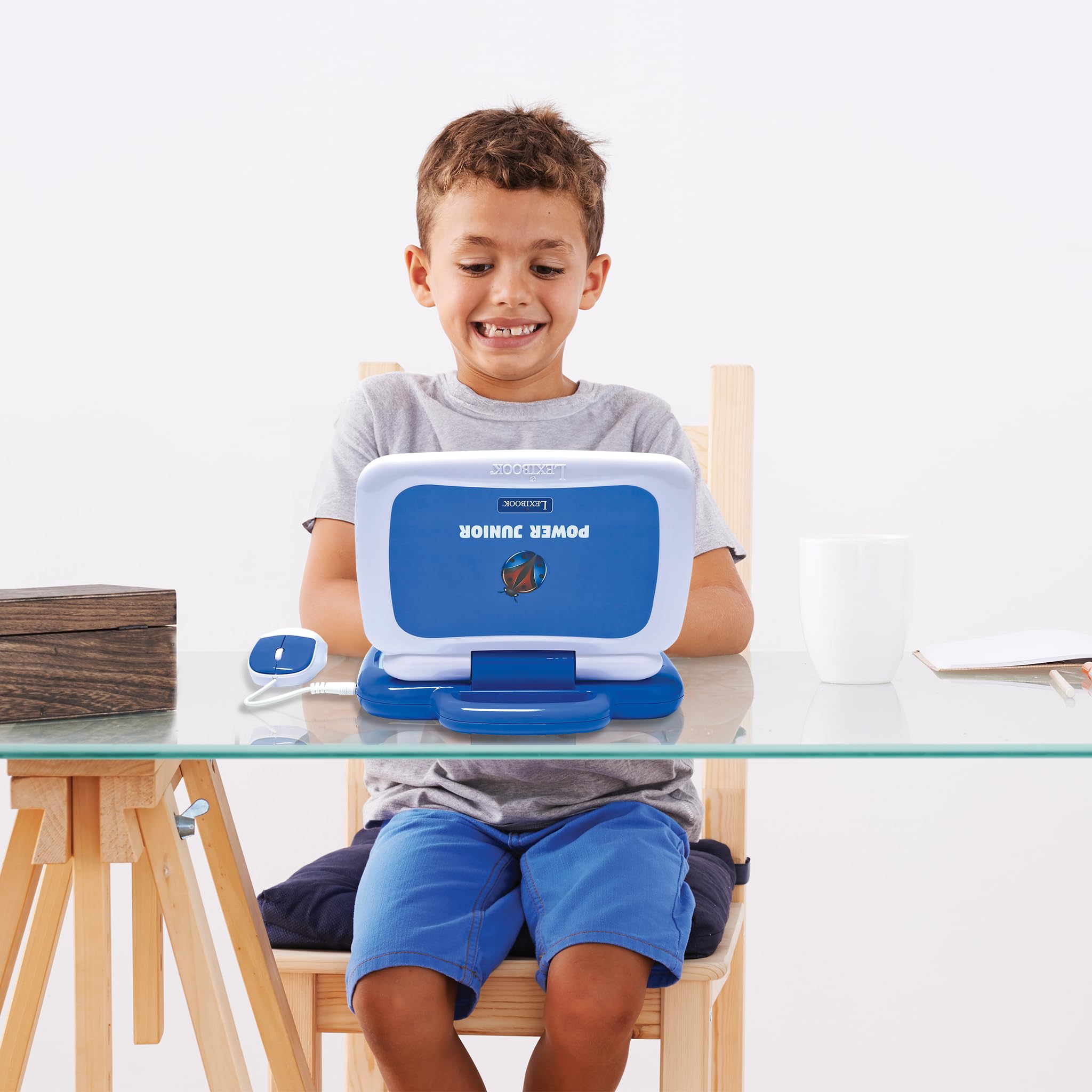 Lexibook, Power Junior, francuski/holenderski dwujęzyczny laptop edukacyjny z 40 aktywnościami, w tym nowy sposób nauki czytania i liczenia, JC398i10, niebieski/biały