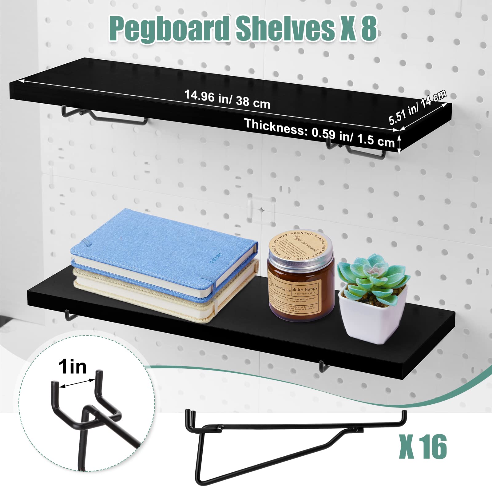 8 PCS Pegboard Shelf Hooks - 6 Inch Metal Utility Hooks For Garage, Workbench & Craft Room Organization