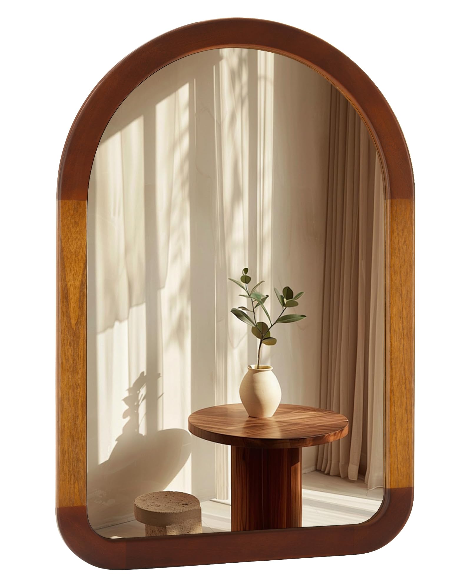Arched Mirror 24 x 36 Inch,Brown Wood Rustic Bathroom Tempered Wall Mirror with Wood Frame,Round Corner Arch Farmhouse Wooden Vanity Mirror for Living Room,Entryway or Bedroom（Walnut Brown）
