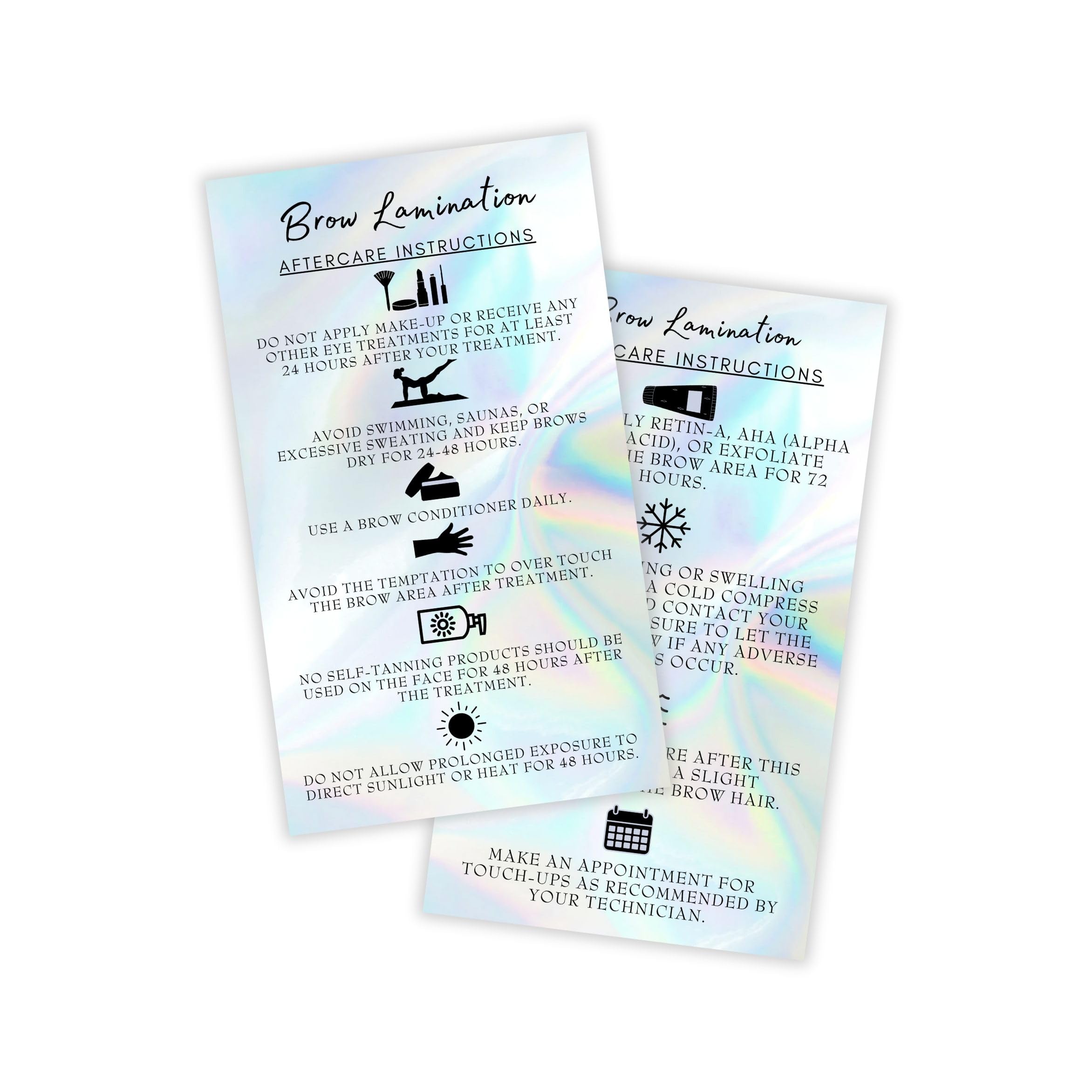 Tarjetas de cuidado posterior de laminación de cejas | Paquete de 50 | Tamaño de tarjeta de visita de 2 x 3.5 pulgadas | Kit de elevación de inicio en casa DIY para levantar cejas y tintar | Cejas