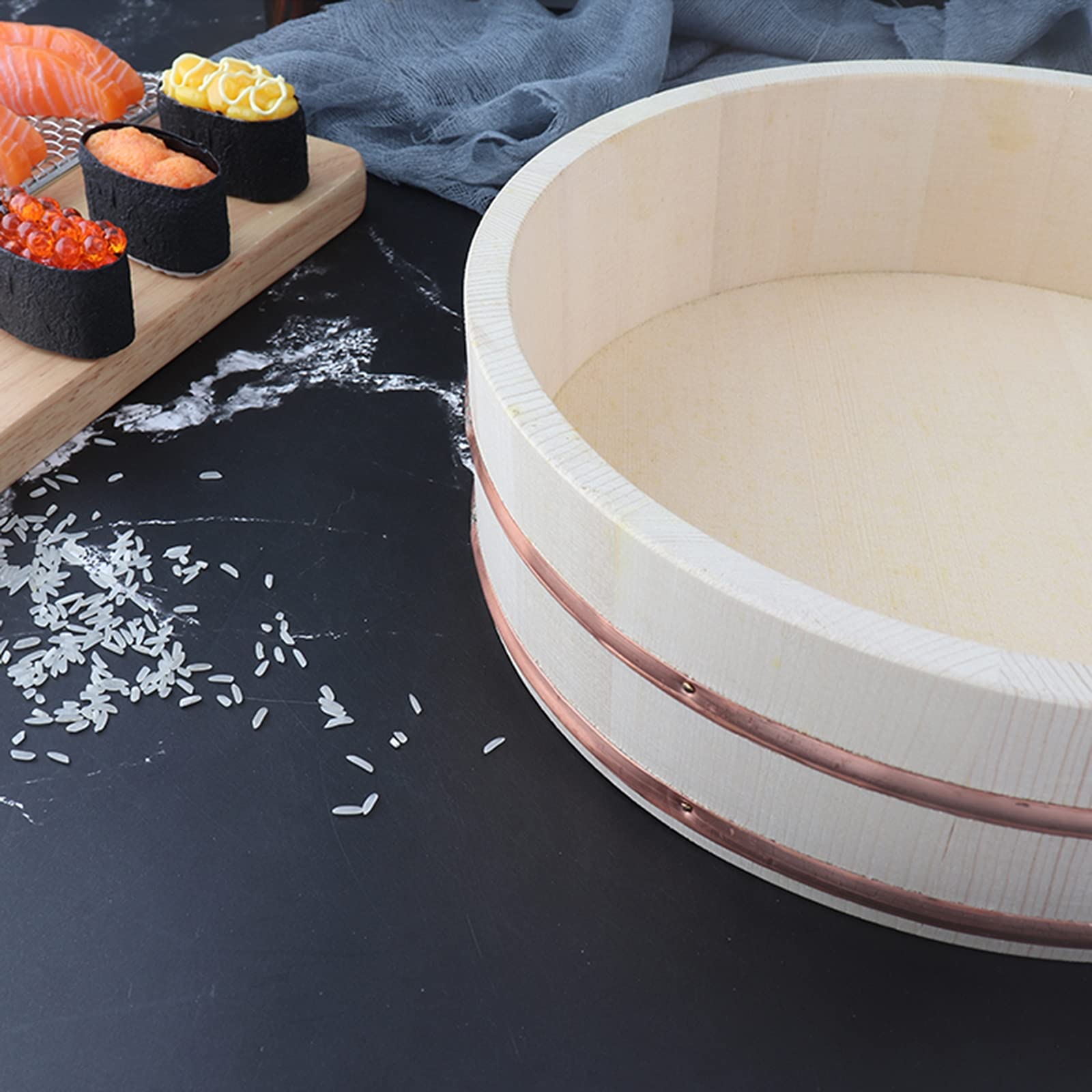 AIZYR Recipiente para Mezclar Arroz Japonés Hangiri Sushi Oke, Barril De Sushi De Madera De Alta Capacidad para Preparar O Mezclar El Arroz,39x9.5cm