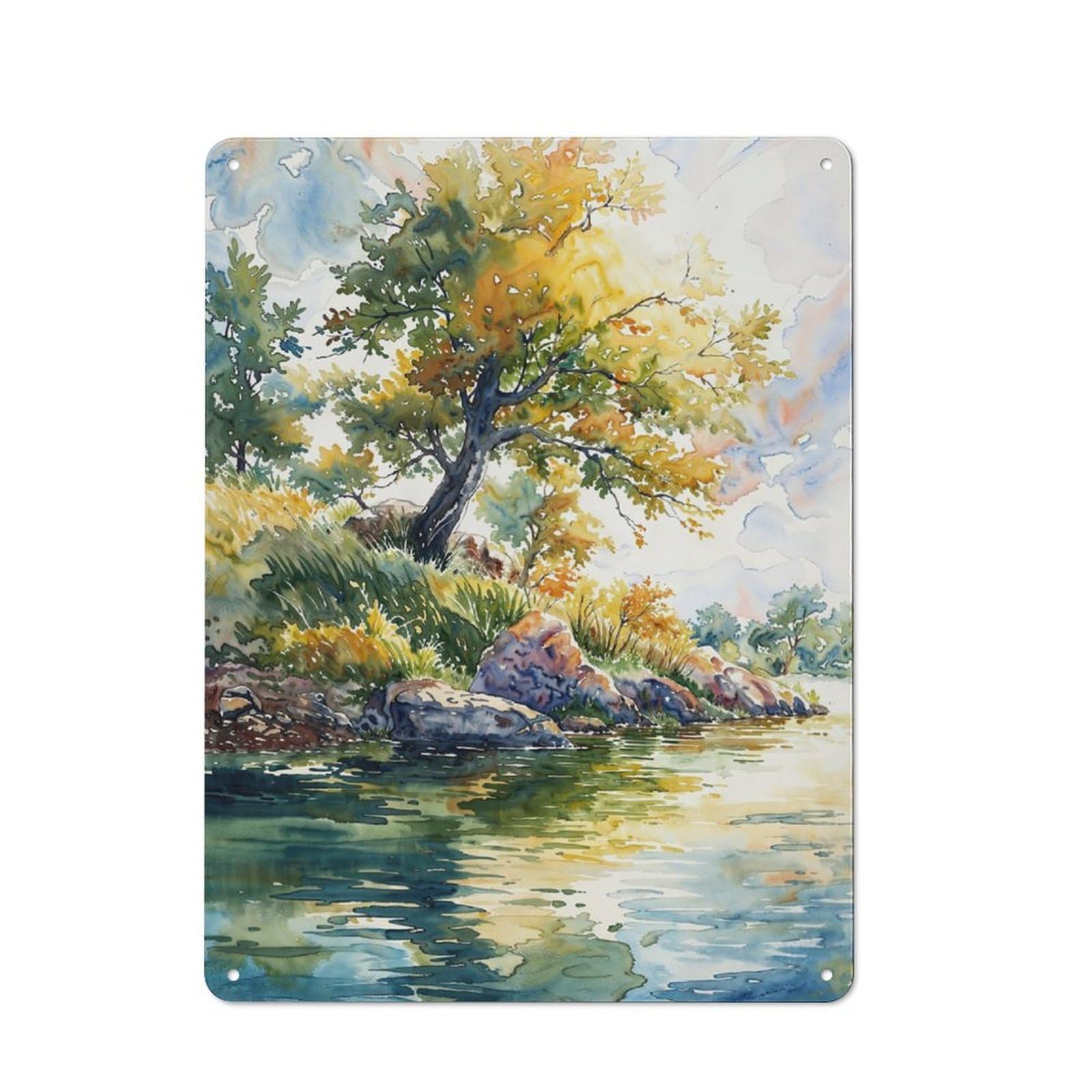Junmoney Riverside Solitude Printed Metal Sign 40X30cm For Pub Or Café, With Clear Industrial Wall Decor Character