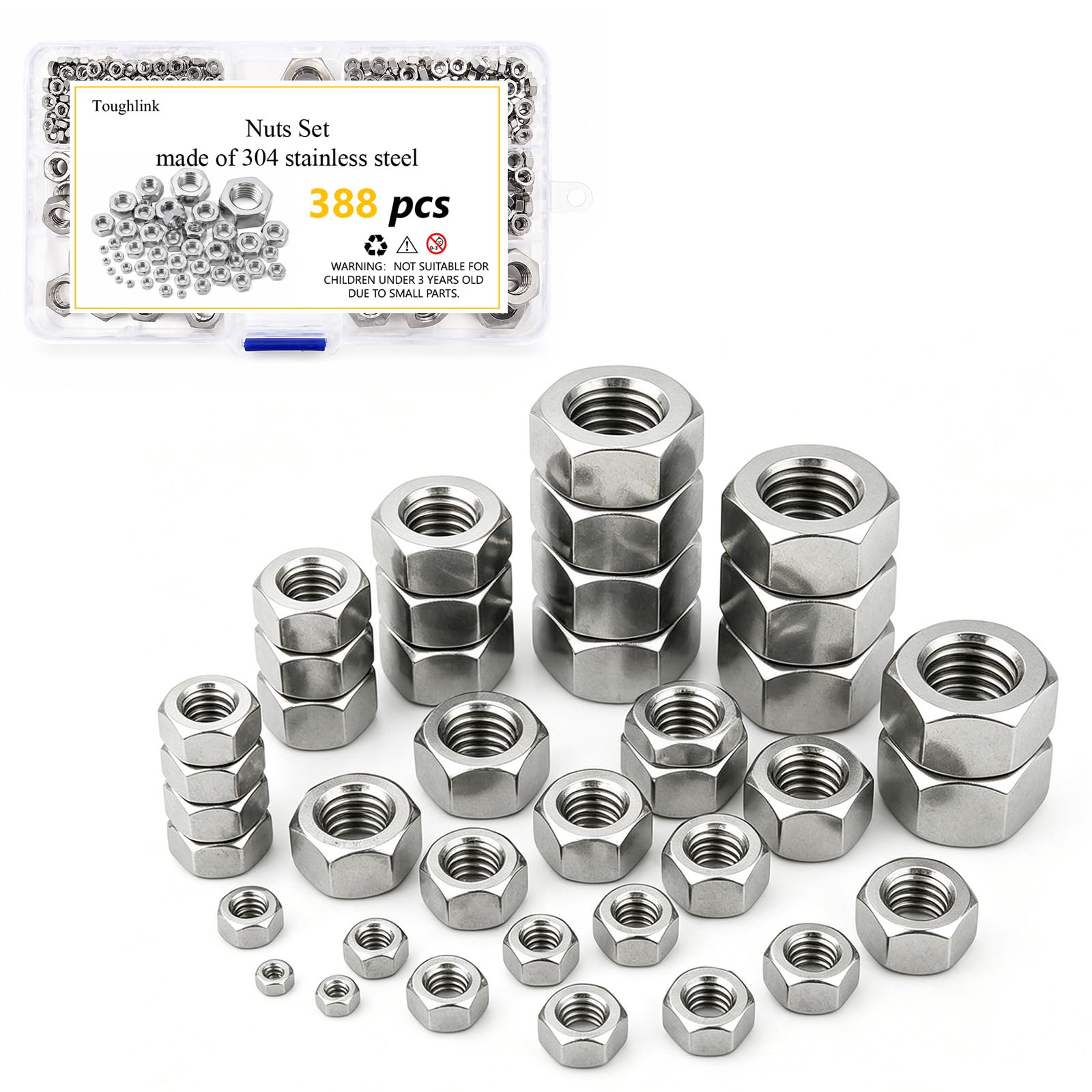 388pcs Hex Nuts Assortment Kit