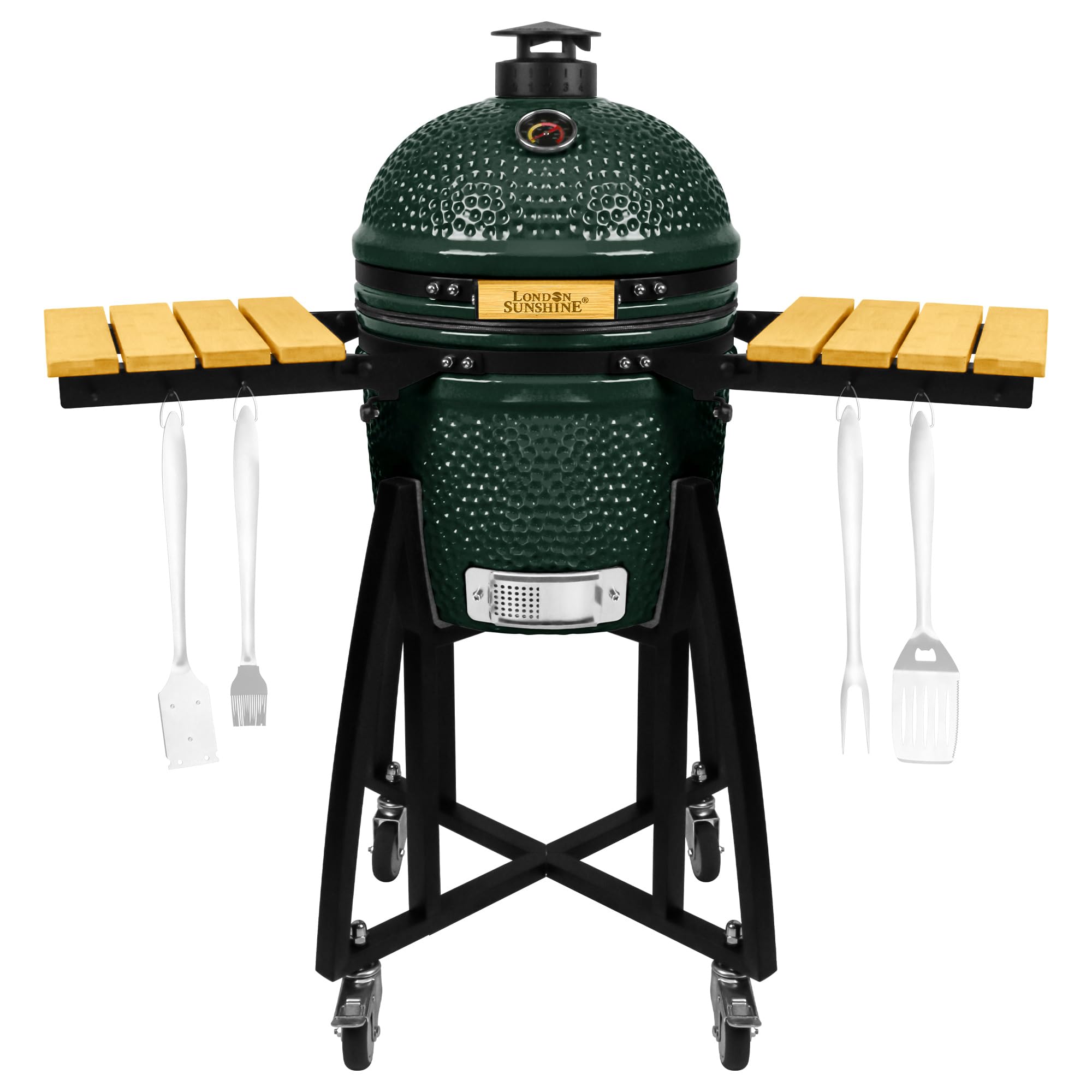 London Sunshine 15-inch Ceramic Kamado Charcoal Grill with Locking Casters