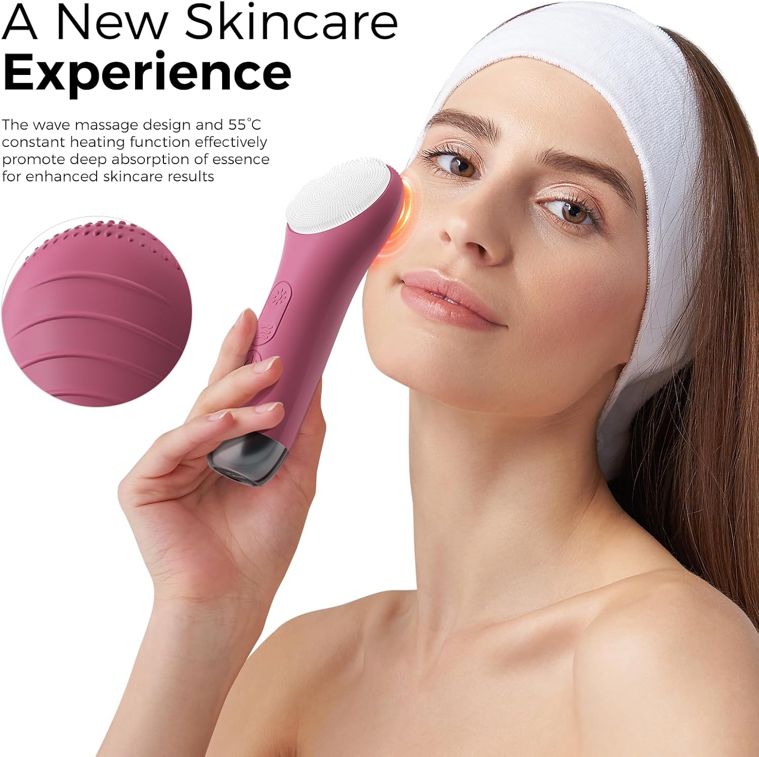 Ccigedy Face Scrubber Brush, Electric Silicone Face Scrubber, Waterproof and Rechargeable Facial Cleansing Brush with 4 LED Gentle Light, Sonic Facial Pore Exfoliator Cleanser Tool (Berry)