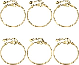 BEZHO, 6Pcs Charm Bracelet 20cm Adjustable Snake Bracelet Gold with Extension Chain and Clasp for Jewellery Making Gift