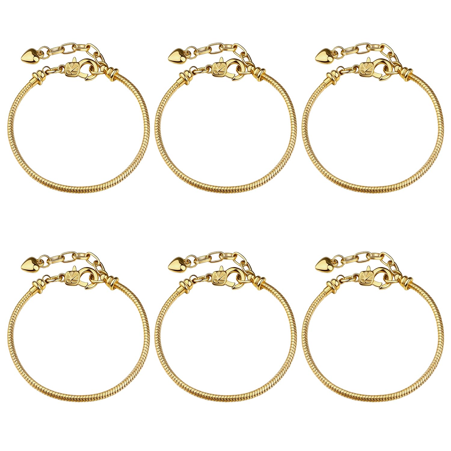 BEZHO 6 Pcs Charm Bracelet, 20cm Chain Bracelet Adjustable Snake Bracelets Chains with Extender Chain Lobster Clasp Bracelets Chains Jewellery Making Gifts for DIY Valentine's Day (Gold)
