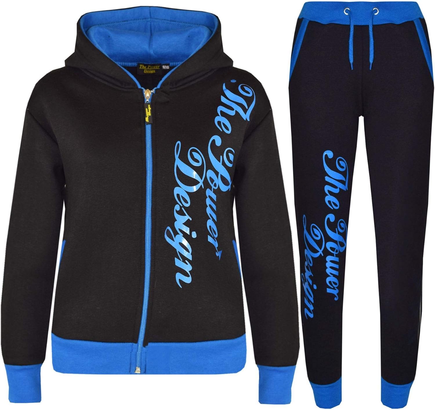 Tracksuit Boys Girls The Power Design Print Zip-Up Top - T.S PD 301 Black & Blue 13.