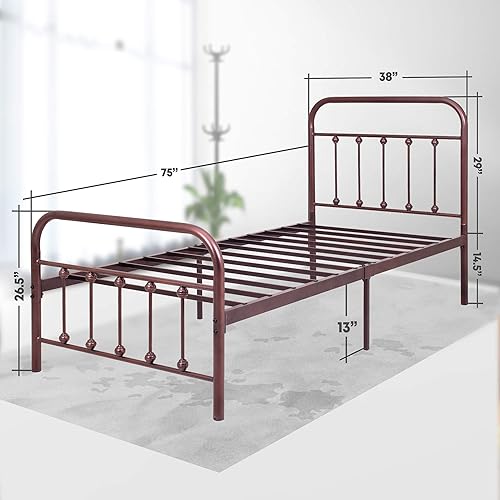 Miniatura 2 de Base de cama Golden Gate Beds vintage de hierro forjado con base de plataforma metálica clásica, cabecera y estribo, no necesita somier, fácil de