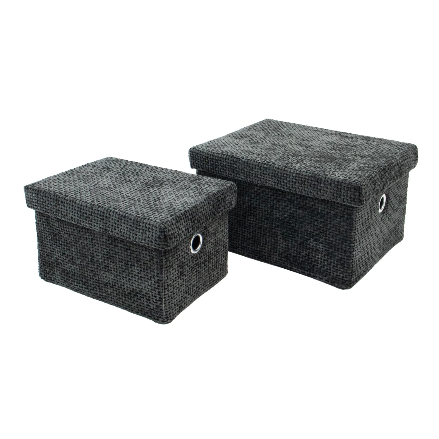 JVL Metro Set of 2 Rectangular Storage Baskets with Lids, Home Tidy Solutions, Black