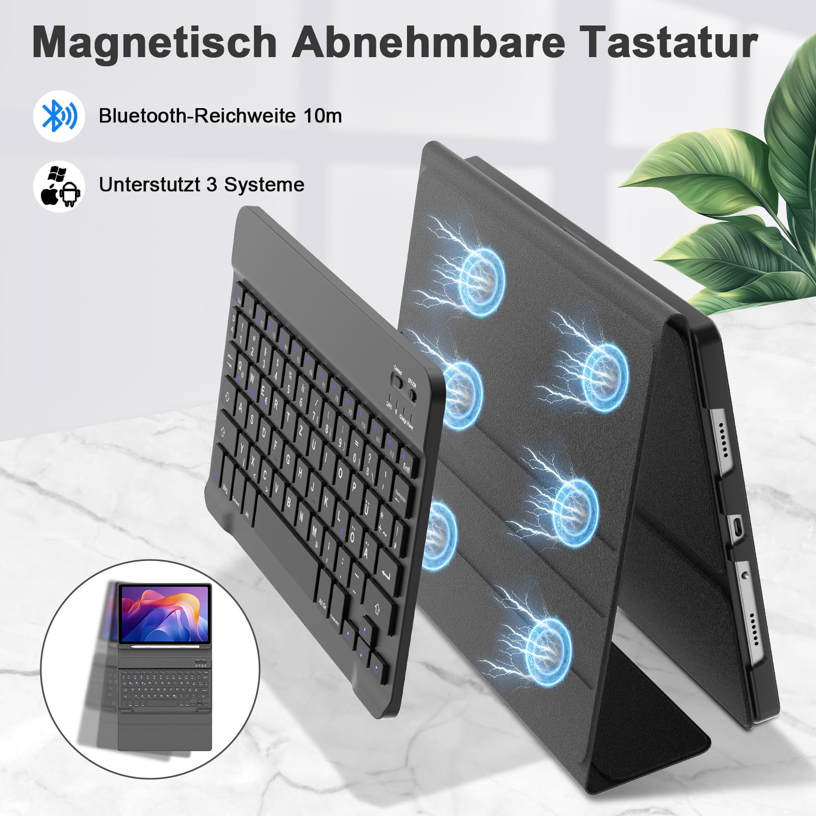 Bluetooth Tastatur Mit Hülle Für Xiaomi Redmi Pad 2 – Magnetisch Abnehmbar, QWERTZ Layout, Blau