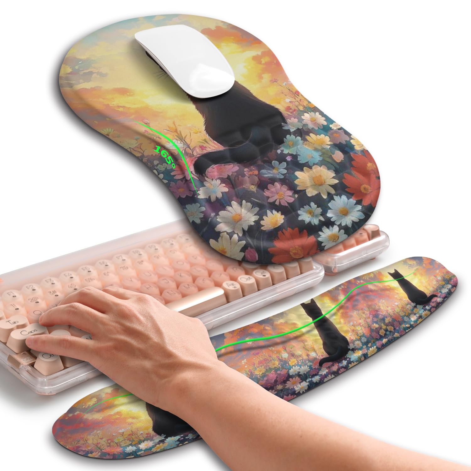 Hokafenle 2in1 Combination Wave Keyboard Wrist Rest and Ergonomic Curvature Mouse Pad Wrist Support for Relieve Wrist Pain