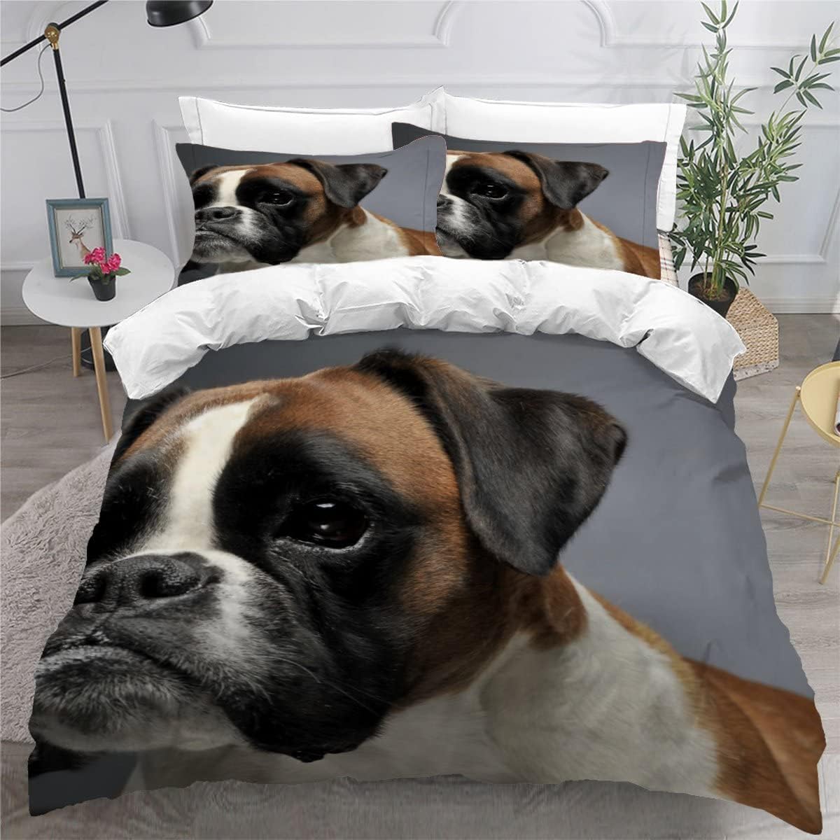 MEVASA Boxer Dog Bedding Set - Microfiber Teenager Bedding for Small Dogs - 3D Bedding Set with Anti-Allergic Double Duvet Cover and Zipper /200x200